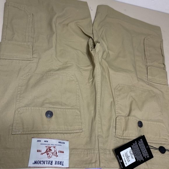 True Religion Men Cargo Khaki  Tan Shorts Size 34 $159 NWT - Picture 4 of 7